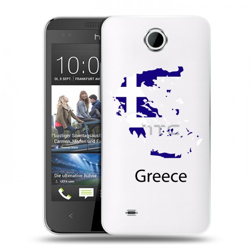 Полупрозрачный дизайнерский пластиковый чехол для HTC Desire 300 флаг греции