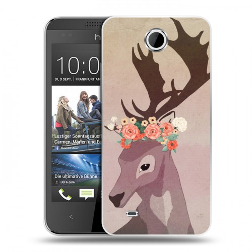 Дизайнерский пластиковый чехол для HTC Desire 300 Животные с цветами