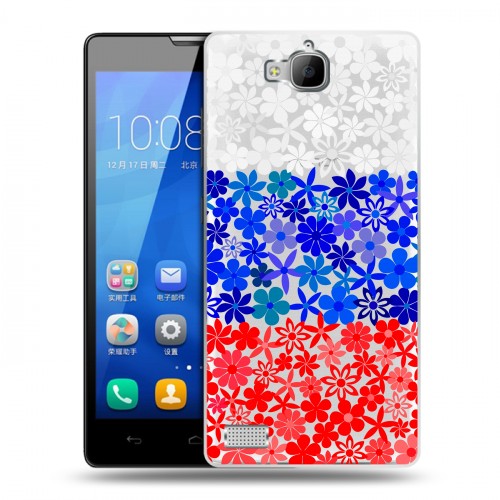 Полупрозрачный дизайнерский пластиковый чехол для Huawei Honor 3c Российский флаг