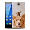 Дизайнерский пластиковый чехол для Huawei Honor 3c Собака и котенок