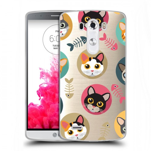 Полупрозрачный дизайнерский пластиковый чехол для LG G3 (Dual-LTE) Прозрачные кошки