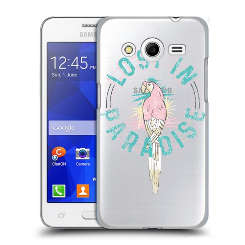 Полупрозрачный дизайнерский пластиковый чехол для Samsung Galaxy Core 2 Прозрачные попугаи