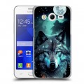 Дизайнерский пластиковый чехол для Samsung Galaxy Core 2 Волк и луна