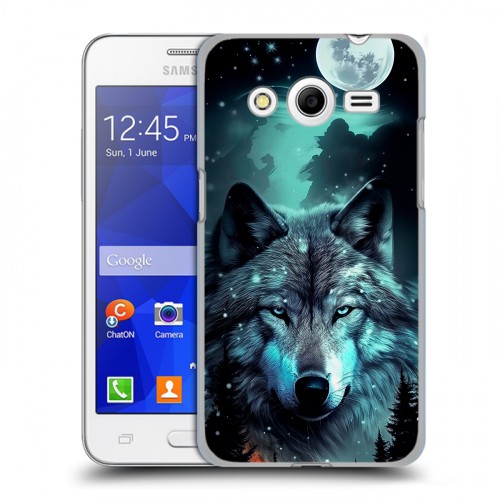 Дизайнерский пластиковый чехол для Samsung Galaxy Core 2 Волк и луна