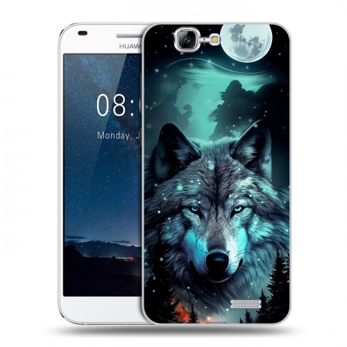 Дизайнерский силиконовый чехол для Huawei Ascend G7 Волк и луна