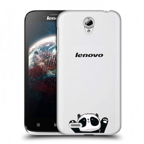 Полупрозрачный дизайнерский пластиковый чехол для Lenovo A859 Ideaphone Прозрачные панды - смайлики