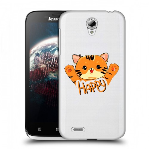 Полупрозрачный дизайнерский пластиковый чехол для Lenovo A859 Ideaphone Прозрачные тигры