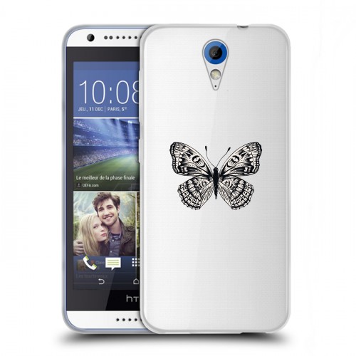 Полупрозрачный дизайнерский пластиковый чехол для HTC Desire 620 прозрачные Бабочки 