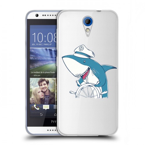 Полупрозрачный дизайнерский пластиковый чехол для HTC Desire 620 Прозрачные акулы