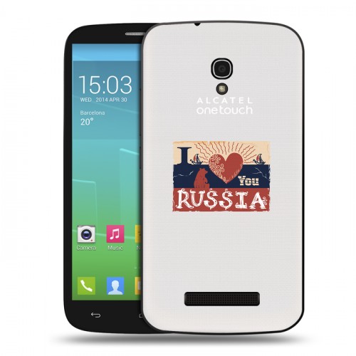 Полупрозрачный дизайнерский пластиковый чехол для Alcatel One Touch Pop S9 Российский флаг