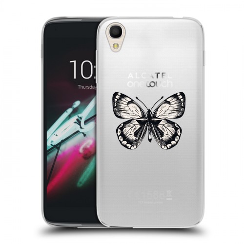 Полупрозрачный дизайнерский пластиковый чехол для Alcatel One Touch Idol 3 (4.7) прозрачные Бабочки 