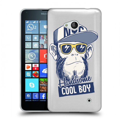 Полупрозрачный дизайнерский силиконовый чехол для Microsoft Lumia 640 Прозрачные обезьяны