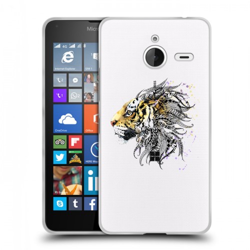 Полупрозрачный дизайнерский пластиковый чехол для Microsoft Lumia 640 XL Прозрачные тигры