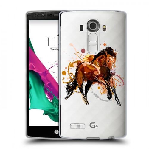 Полупрозрачный дизайнерский пластиковый чехол для LG G4 Прозрачные лошади и единороги 