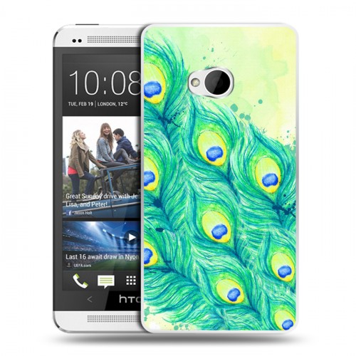 Дизайнерский пластиковый чехол для HTC One (M7) Dual SIM Перья павлина