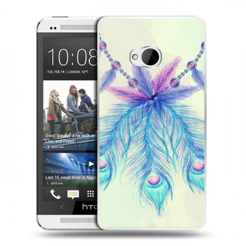 Дизайнерский пластиковый чехол для HTC One (M7) Dual SIM Перья павлина