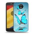 Дизайнерский пластиковый чехол для Motorola Moto C Plus Бабочки голубые