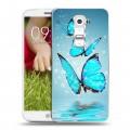 Дизайнерский пластиковый чехол для LG Optimus G2 mini Бабочки голубые