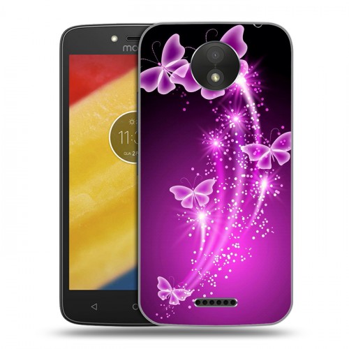 Дизайнерский пластиковый чехол для Motorola Moto C Plus Бабочки фиолетовые