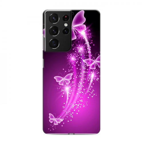 Дизайнерский пластиковый чехол для Samsung Galaxy S21 Ultra Бабочки фиолетовые