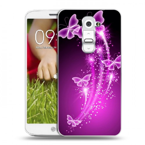 Дизайнерский пластиковый чехол для LG Optimus G2 mini Бабочки фиолетовые