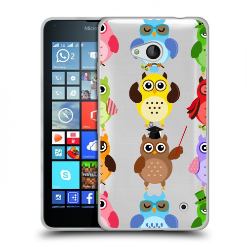Полупрозрачный дизайнерский пластиковый чехол для Microsoft Lumia 640 Прозрачные совы