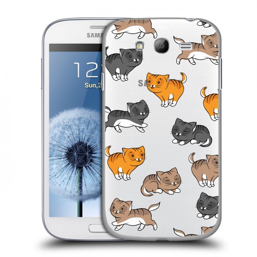 Полупрозрачный дизайнерский пластиковый чехол для Samsung Galaxy Grand Прозрачные котята