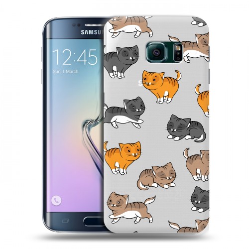 Полупрозрачный дизайнерский пластиковый чехол для Samsung Galaxy S6 Edge Прозрачные котята