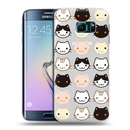 Полупрозрачный дизайнерский пластиковый чехол для Samsung Galaxy S6 Edge Прозрачные кошки паттерн