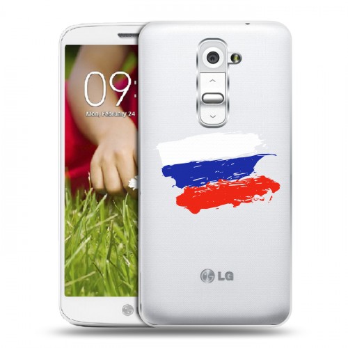 Полупрозрачный дизайнерский пластиковый чехол для LG Optimus G2 mini Российский флаг