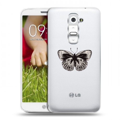 Полупрозрачный дизайнерский пластиковый чехол для LG Optimus G2 mini прозрачные Бабочки 