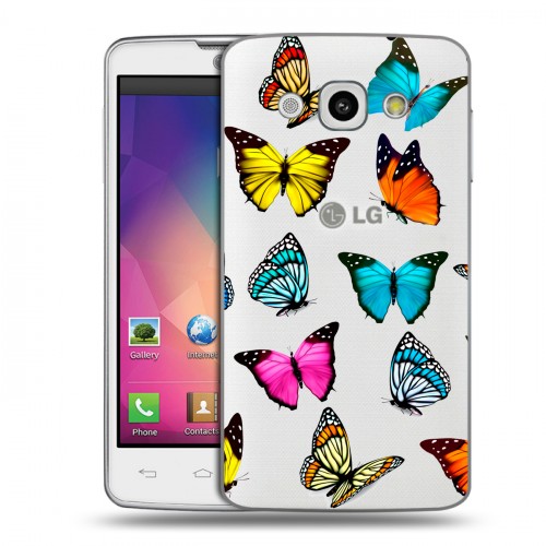 Полупрозрачный дизайнерский пластиковый чехол для LG L60 прозрачные Бабочки 