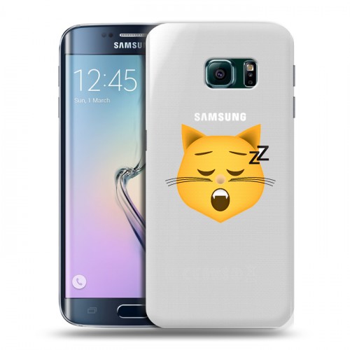 Полупрозрачный дизайнерский пластиковый чехол для Samsung Galaxy S6 Edge Кошка - стикер