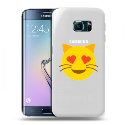Полупрозрачный дизайнерский пластиковый чехол для Samsung Galaxy S6 Edge Кошка - стикер
