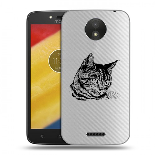 Полупрозрачный дизайнерский пластиковый чехол для Motorola Moto C Plus Прозрачные кошки
