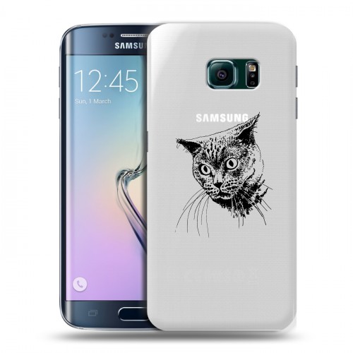 Полупрозрачный дизайнерский пластиковый чехол для Samsung Galaxy S6 Edge Прозрачные кошки