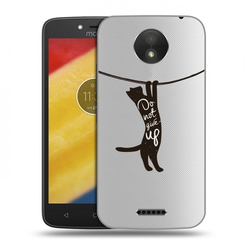 Полупрозрачный дизайнерский пластиковый чехол для Motorola Moto C Plus Прозрачные кошки