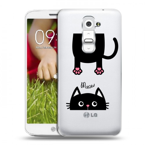 Полупрозрачный дизайнерский пластиковый чехол для LG Optimus G2 mini Прозрачные кошки