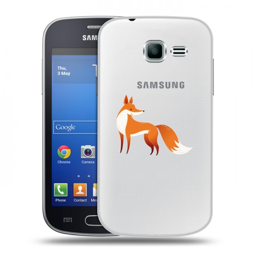 Полупрозрачный дизайнерский пластиковый чехол для Samsung Galaxy Trend Lite Прозрачные лисы