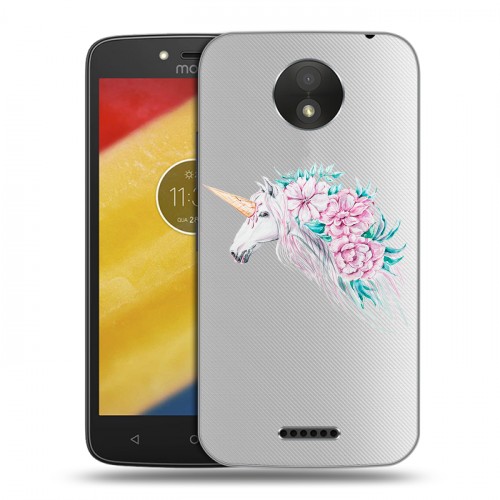 Полупрозрачный дизайнерский пластиковый чехол для Motorola Moto C Plus Прозрачные цветочки