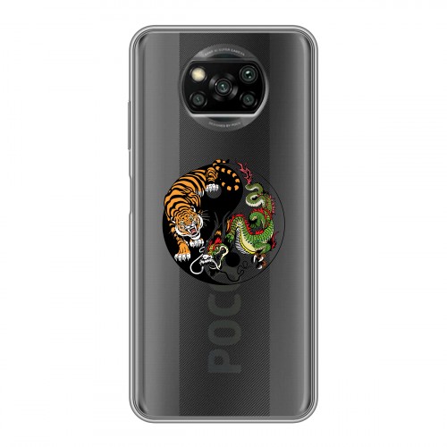 Полупрозрачный дизайнерский силиконовый с усиленными углами чехол для Xiaomi Poco X3 Прозрачный тигр