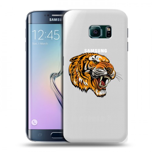 Полупрозрачный дизайнерский пластиковый чехол для Samsung Galaxy S6 Edge Прозрачный тигр
