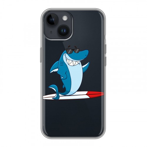 Полупрозрачный дизайнерский пластиковый чехол для Iphone 14 Прозрачные акулы