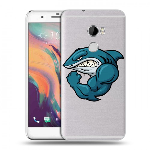 Полупрозрачный дизайнерский пластиковый чехол для HTC One X10 Прозрачные акулы