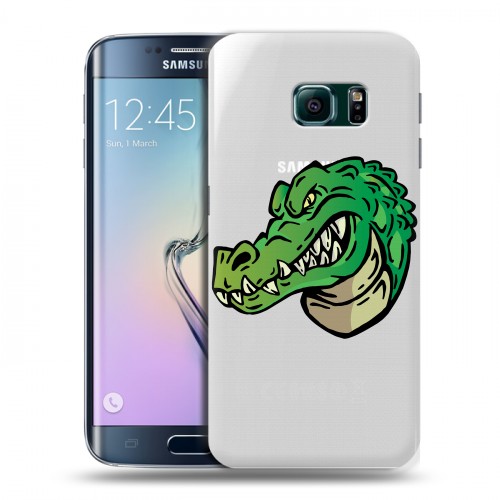 Полупрозрачный дизайнерский пластиковый чехол для Samsung Galaxy S6 Edge Прозрачные крокодилы