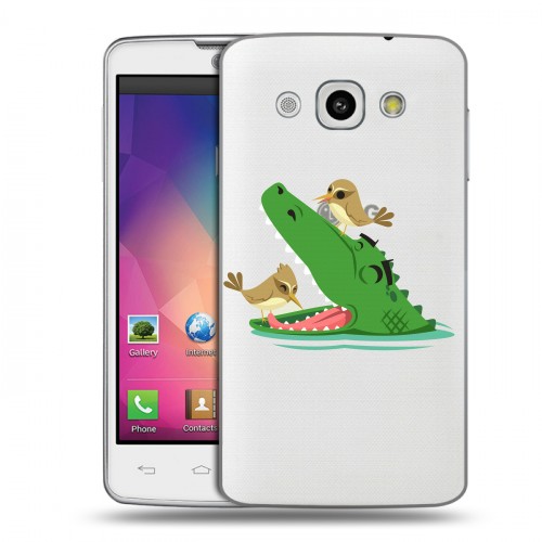 Полупрозрачный дизайнерский пластиковый чехол для LG L60 Прозрачные крокодилы