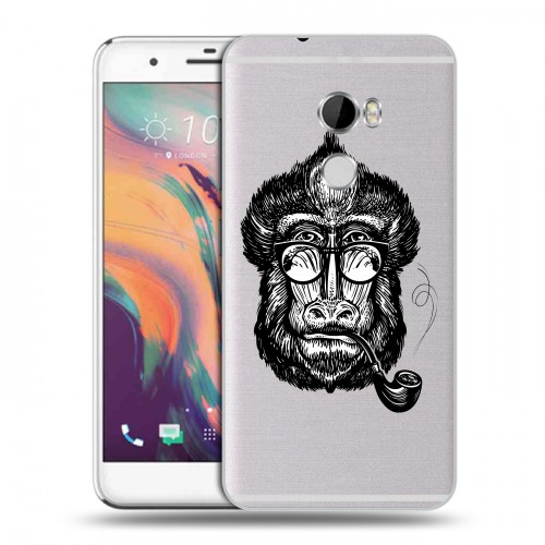 Полупрозрачный дизайнерский пластиковый чехол для HTC One X10 Прозрачные обезьяны