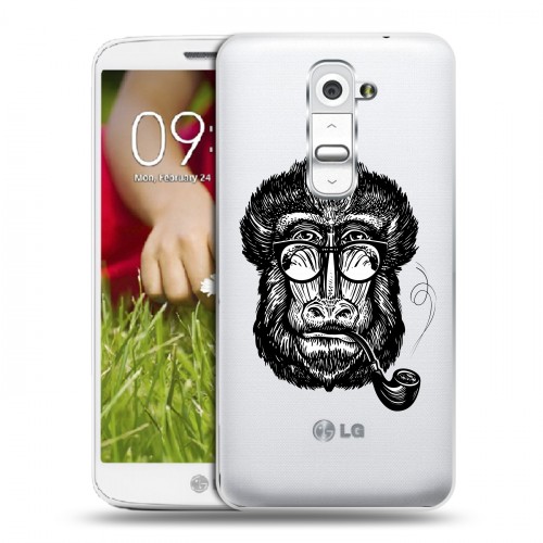 Полупрозрачный дизайнерский пластиковый чехол для LG Optimus G2 mini Прозрачные обезьяны