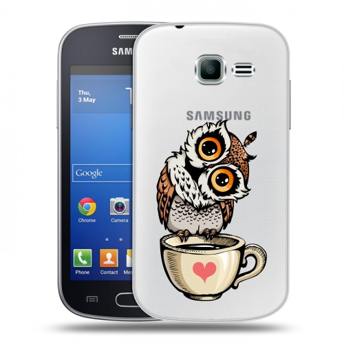 Полупрозрачный дизайнерский пластиковый чехол для Samsung Galaxy Trend Lite Сова и кофе
