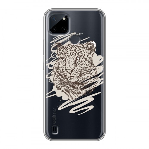Дизайнерский силиконовый чехол для Realme C21Y Прозрачные леопарды